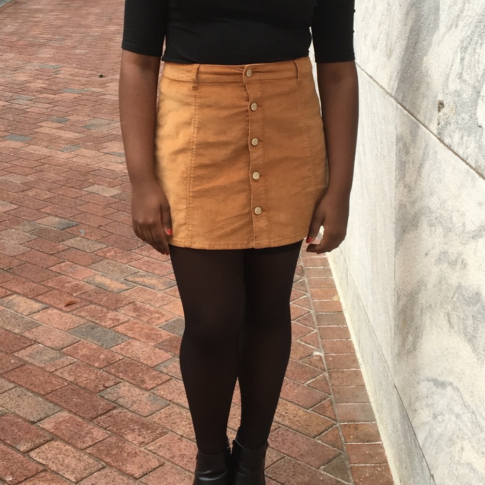 Corduroy Mini Skirt w/ Buttons (Mustard/Burnt Orange) - Celebrity Pink